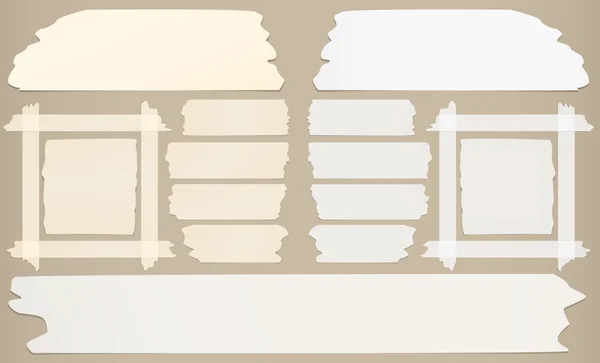 Marco con cinta adhesiva horizontal y de diferentes tamaños, piezas adhesivas sobre fondo marrón — Archivo Imágenes Vectoriales