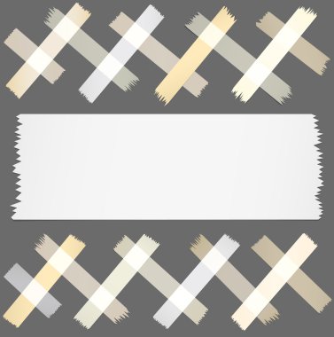 Yatay ve farklı boyut yapışkan bant, gri arka plan üzerinde yapışkan adet set