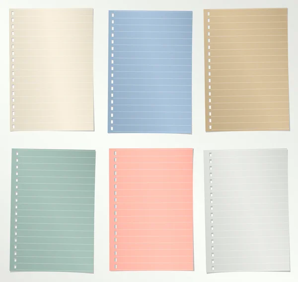 Ensemble de papiers pour carnets colorés avec des lignes blanches sur fond gris clair — Image vectorielle