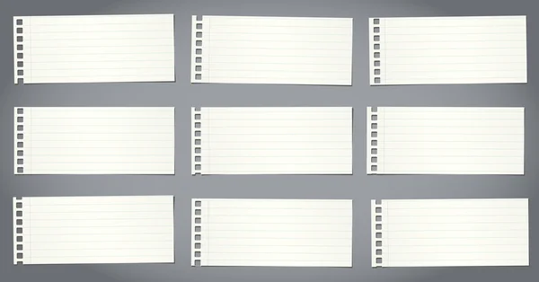 Σύνολο σημειωματάριο κομμένα χαρτιά με γραμμές σε γκρι φόντο — Διανυσματικό Αρχείο