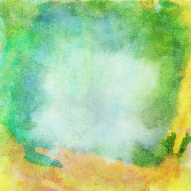 Açık soyut yeşil, turuncu boyalı suluboya su sıçramalarına arka plan