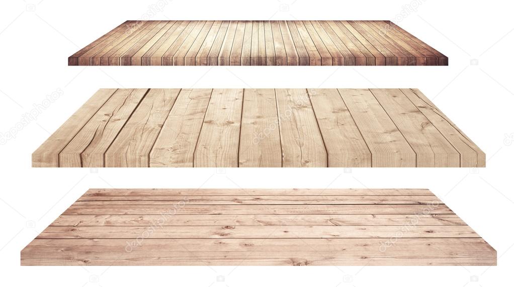 Wooden shelves or tabletop isolated on white