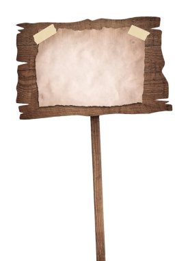 Eski vintage kağıt ile ahşap işareti atlattık