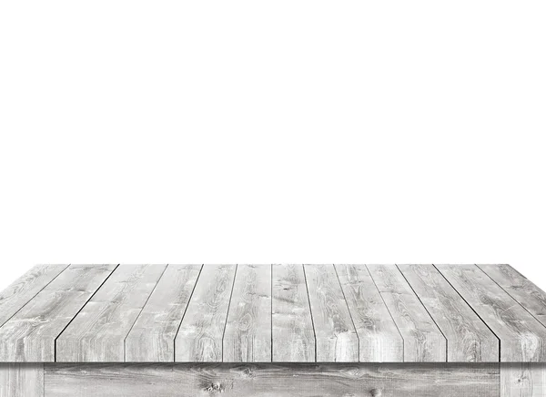 Порожній сірий дерев'яний стіл на білому тлі — стокове фото