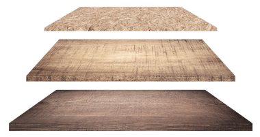 Ahşap raflar veya masa üzerine beyaz izole