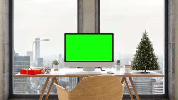 Tietokone Monitor Lahjapaketti Joulukuusi — kuvapankkivideo