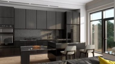 Modern Oturma Odası ve Mutfak İçi