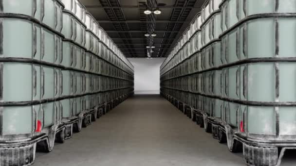 Sodium Hypochlorite Barrels Water Barrels Metal Pallets Storage Room Stock Video