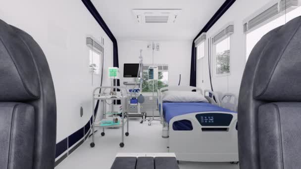 Mobile Hospital Van Interior Sairaalan Paareilla Hengityselimillä Muilla Lääketieteellisillä Laitteilla — kuvapankkivideo