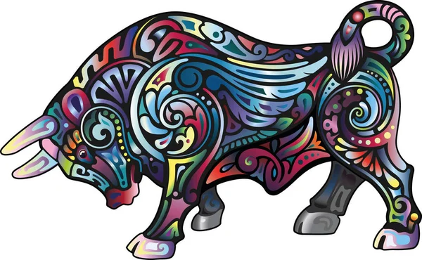 Una Silhouette Toro Pieno Ornamenti Luminosi Colorati — Vettoriale Stock