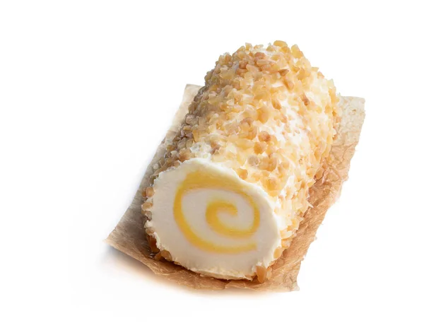Plný Tučný Měkký Sýr Ananasem Nakrájenými Mandlemi Izolovanými Bílo — Stock fotografie