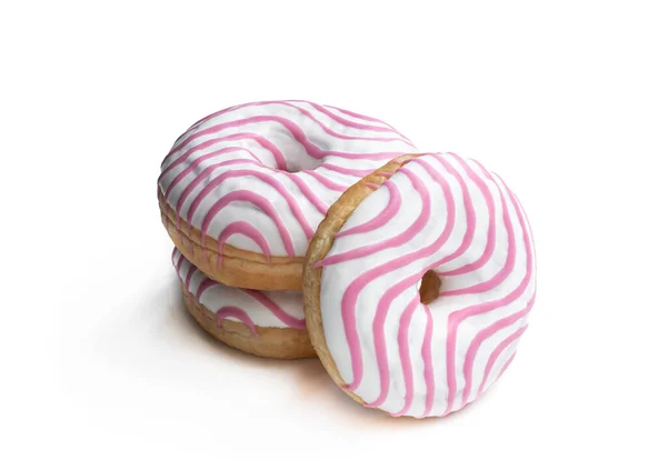 Donut Listrado Vitrificado Colorido Isolado Branco — Fotografia de Stock