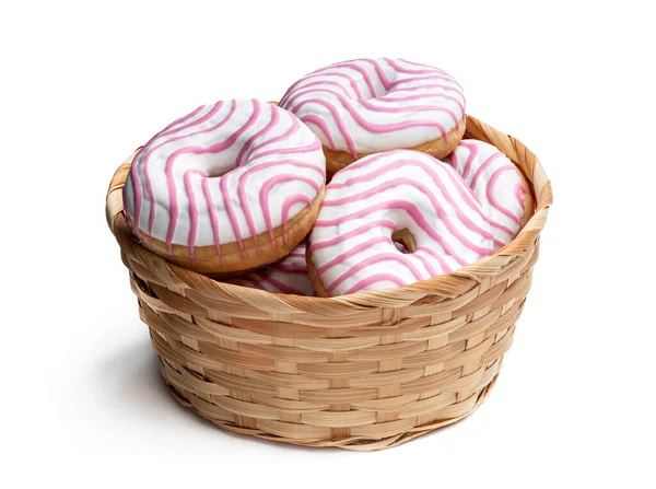 Mini pink glazed doughnuts in paper bag isolated on white Stock Photo by  ©Lena_Zajchikova 319122378