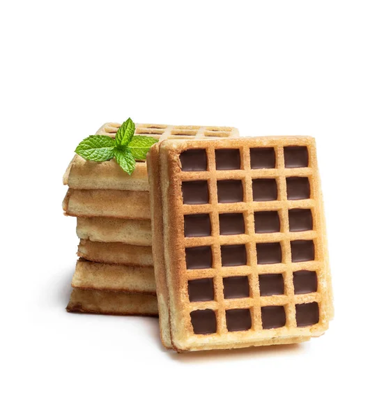 Stack Toasting Waffles Chocolate Isolated White — Stock Photo, Image