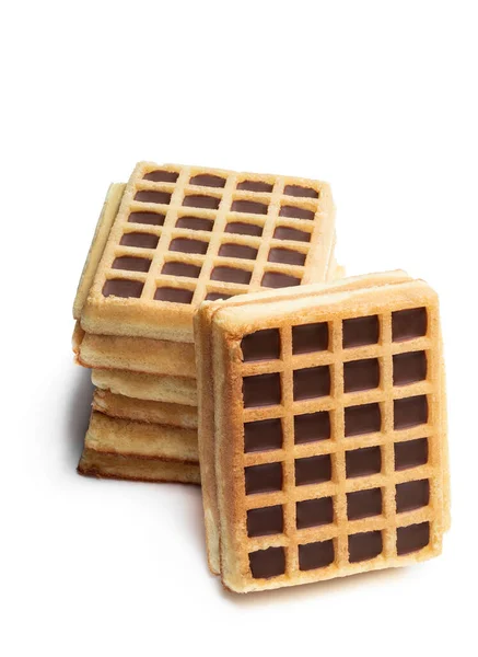 Stapel Toastwaffeln Mit Schokolade Isoliert Auf Weiß — Stockfoto