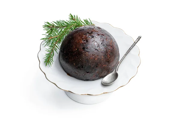 Tradycyjny Świąteczny Pudding Odizolowany Białym — Zdjęcie stockowe