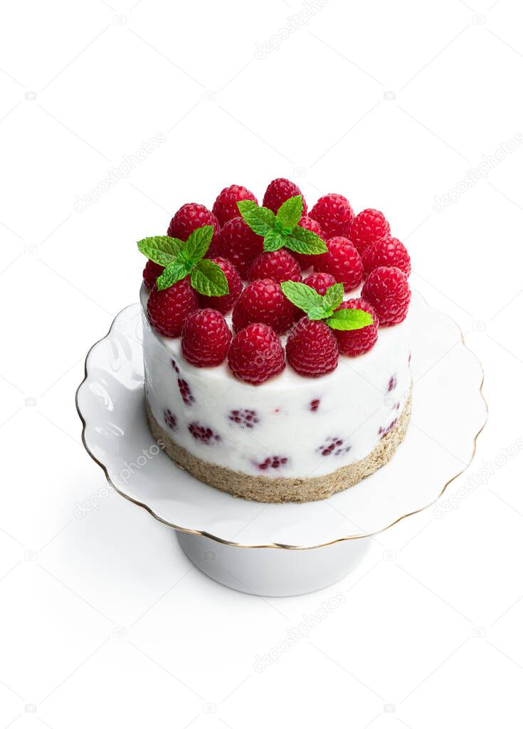 No sugar  cheese cake made with yoghurt and berry isolated on white 