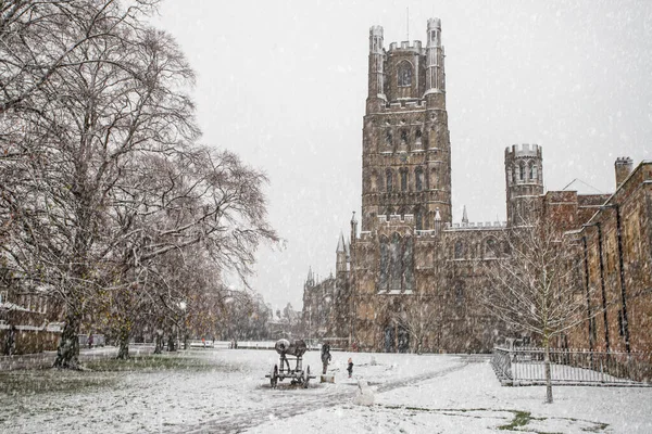 Ely Cathedral Scenery Heavy Snowfall — Stock Photo, Image