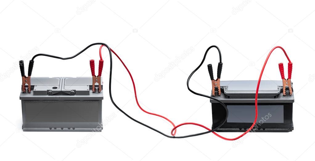 Concept  of innovative high performance lightweight car battery giving a jump-start to old discharged battery 