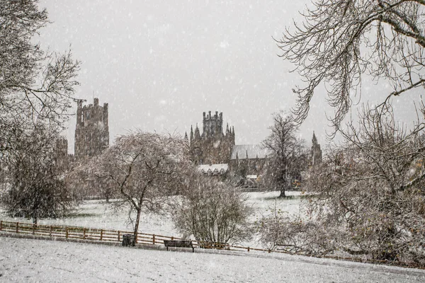 Ely Cathedral Scenery Heavy Snowfall — Stock Photo, Image