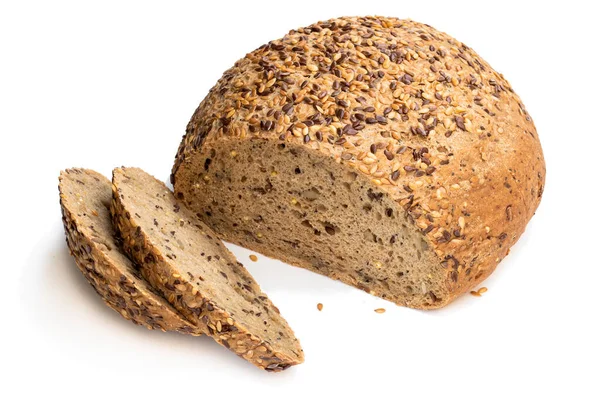 Gesneden Glutenvrij Meerzaadbrood Met Lijnzaad Geïsoleerd Wit — Stockfoto