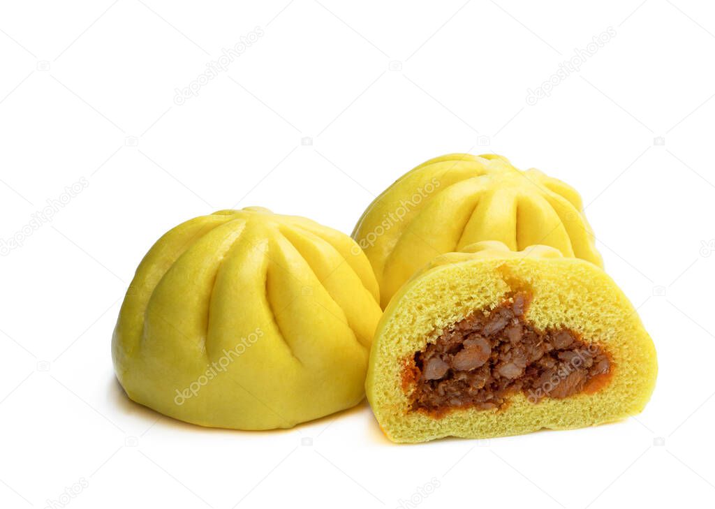 Steamed  honey chicken and duck bao buns isolated on white background 