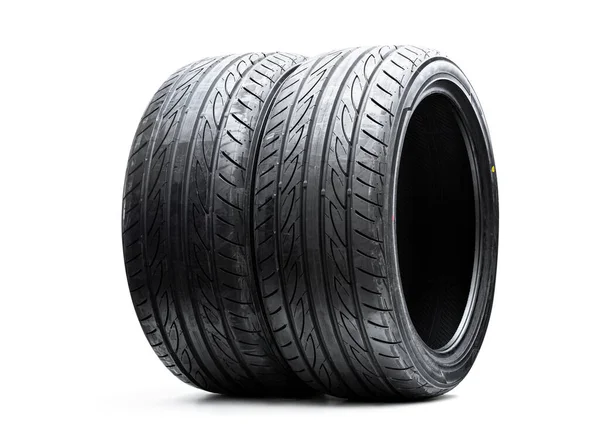 Pair Brand New Asymmetric Type Sport Tyres Isolated White — Stock Photo, Image