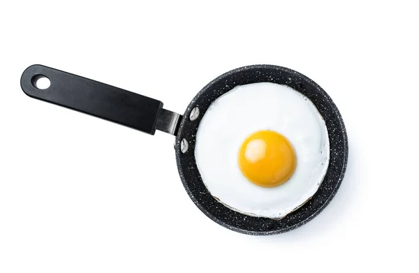 Huevo Frito Sartén Pequeña Aislado Sobre Blanco Vista Superior —  Fotos de Stock