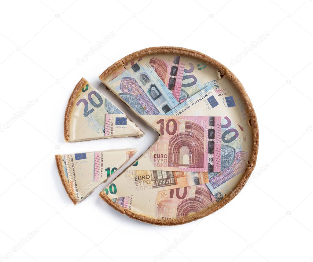 Monetary  pie concept showing budget items as pieces of the whole  