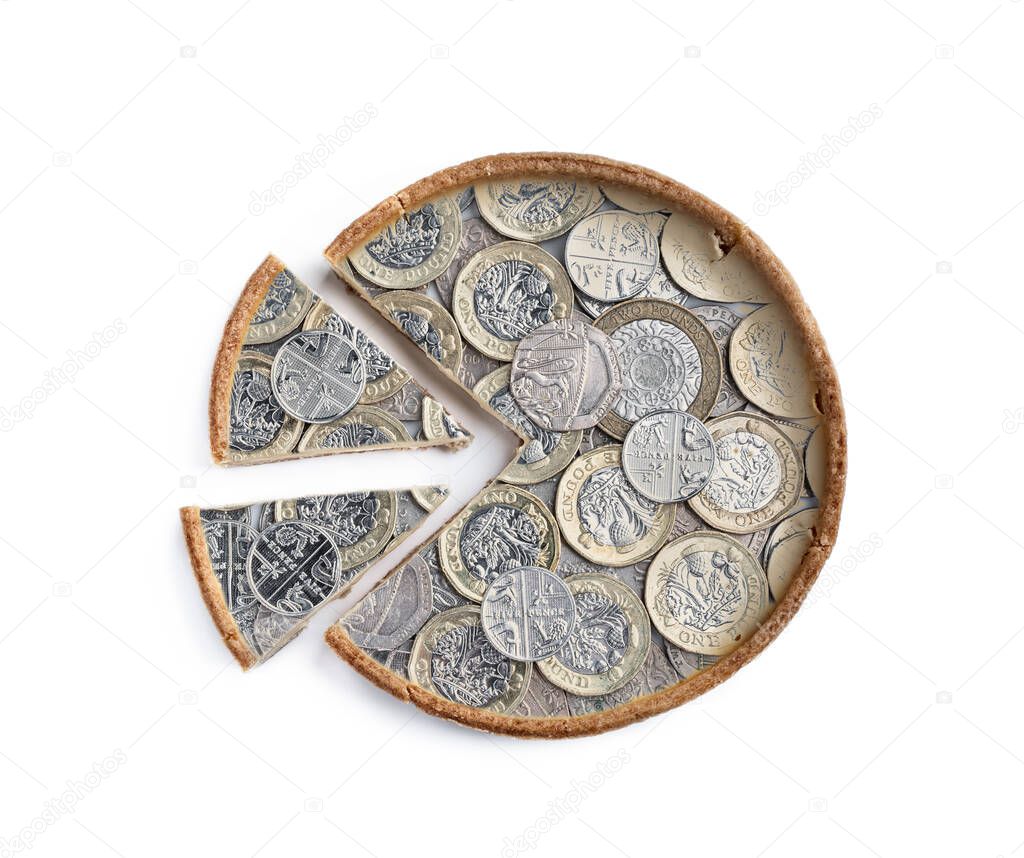 Monetary  pie concept showing budget items as pieces of the whole  