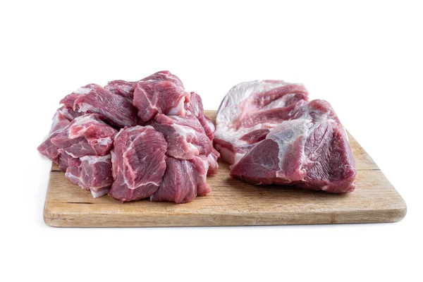 Schweinefleisch Auf Schneidebrett Isoliert Auf Weiß — Stockfoto