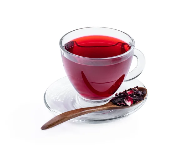 Kopje Hibiscus Thee Geïsoleerd Witte Achtergrond — Stockfoto