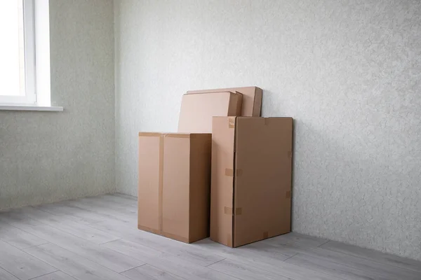 Brand New Selection Furniture Cardboard Boxes Just Arrived New Home — Stock Photo, Image