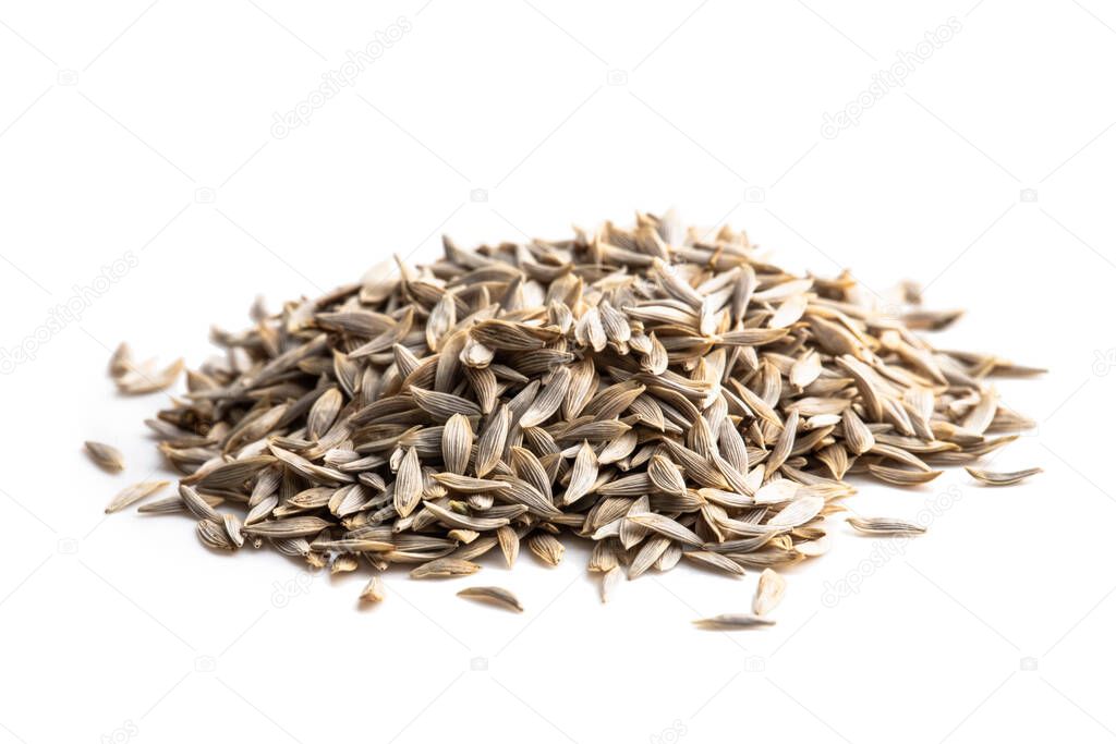 Pile  of lettuce seeds isolated on white ready to plant 