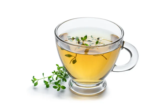 Thé Vert Avec Herbe Mélisse Dans Une Tasse Verre Isolé — Photo