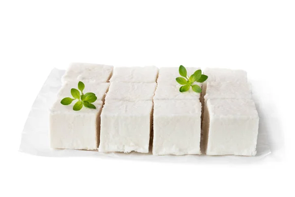 Apple  gelatin dessert sugar free pastila marshmallow cubes isolated on white