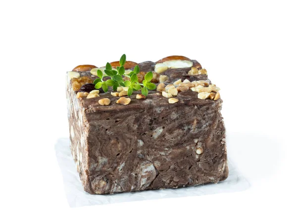 Kézzel Készített Csokoládé Sörbet Dióval Elszigetelt Fehér Alapon — Stock Fotó