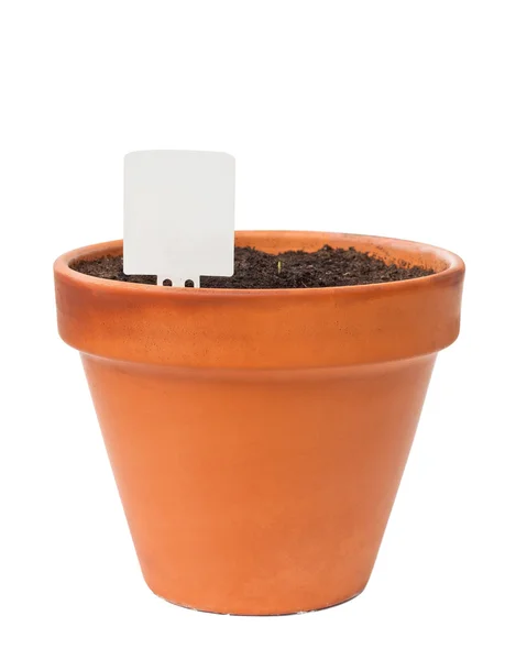 Isolated image the flower pot with blank tag — Stock Photo, Image
