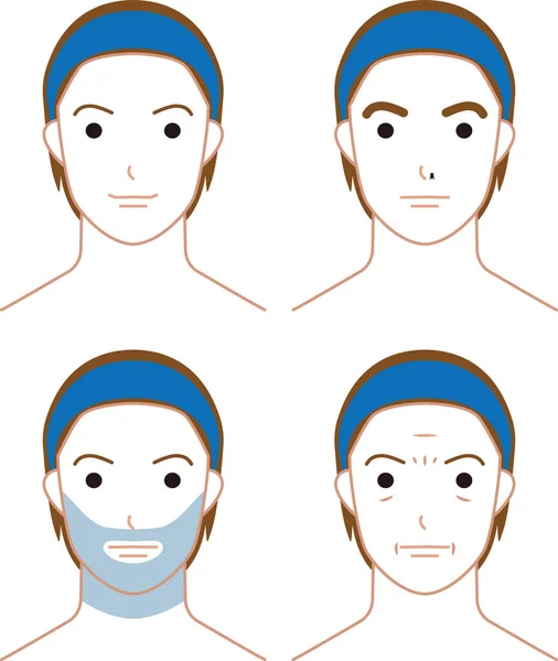 Мужское Лицо Бородой Морщинами Волосами Носу Толстыми Бровями — стоковый вектор