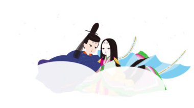 Japon Heian Aristokrasi çifti resim çizimi 