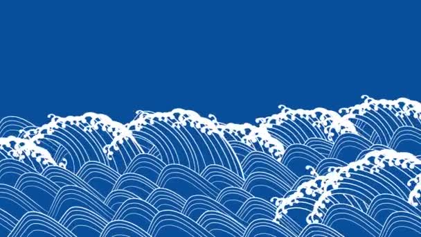 Ondas Azules Estilo Japonés Material Fondo Vídeo — Vídeos de Stock