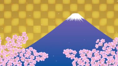 Japon tarzı Mt. Fuji ve kiraz çiçekleri tomurcuklanıyor. Video arkaplanı. 