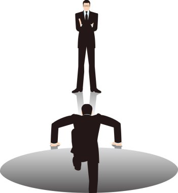 Çukurdan çıkan bir iş adamı ve bekleyen bir iş adamının görüntüsü. 