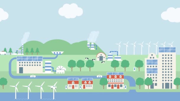 电力和风能 从山上到大海 郊区和城市 — 图库视频影像