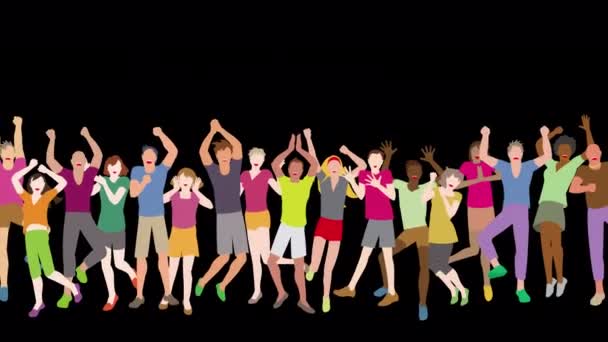 Jovens Felizes Estão Alinhados Uma Fileira Ilustração Vídeo — Vídeo de Stock