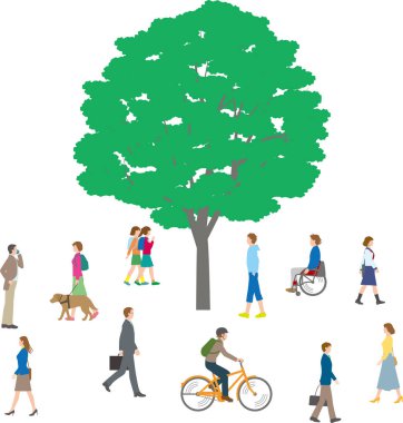 İşe gitmek ya da okula gitmek gibi yan yan yürüyenlerin çizimleri