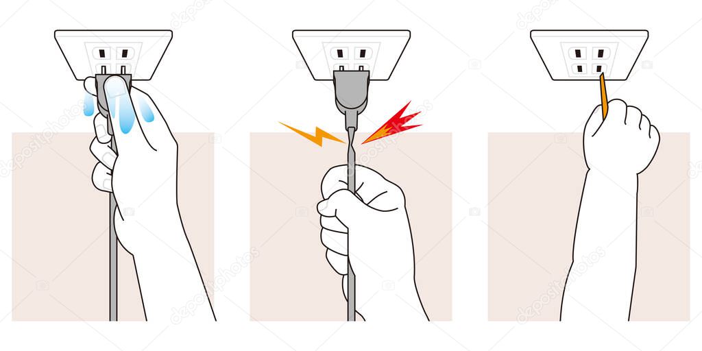 Dangerous handling by hand of plug and outlet