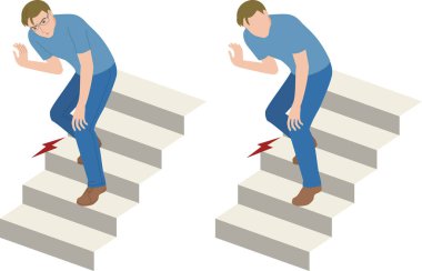 Merdivenlerden inerken diz ağrısı çeken bir adamın canlandırması..