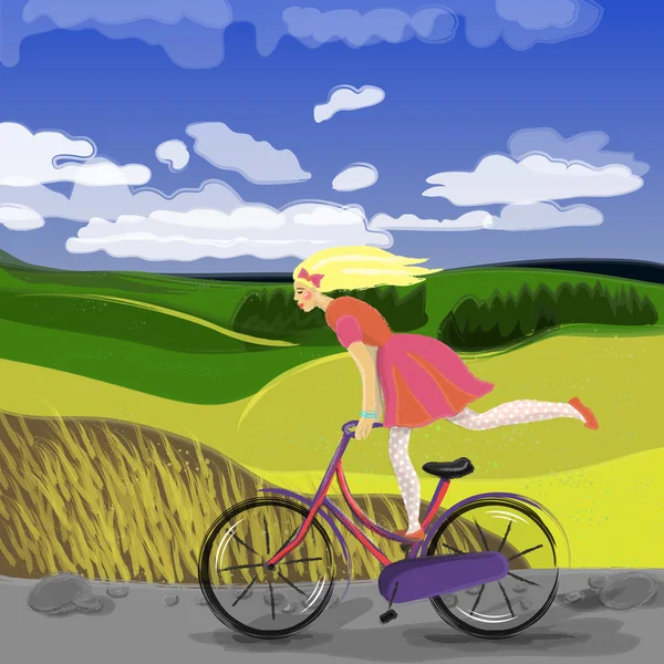 Jolie fille sur le vélo Illustrations De Stock Libres De Droits