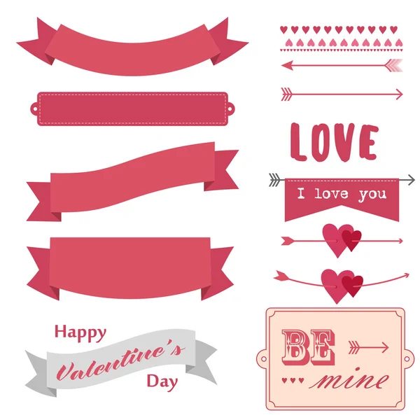 Lovely ribbons retro style set. Valentine's day — Stock Vector